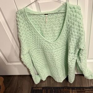 Free People Light Green V-Neck Sweater